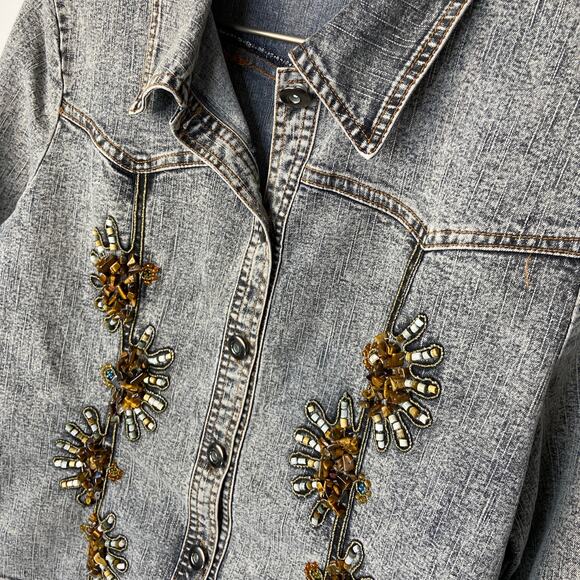 Beaded Embroidered Denim Western Shirt - Women's Size XL - Picture 3 of 6